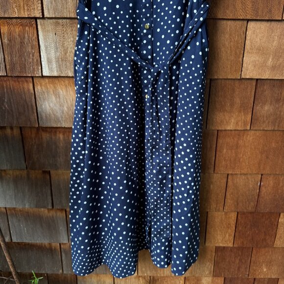 NWT Ann Taylor Navy Dotted Patchwork Pocket Short Sleeve Shirtdress - Women's 14 - Picture 13 of 14